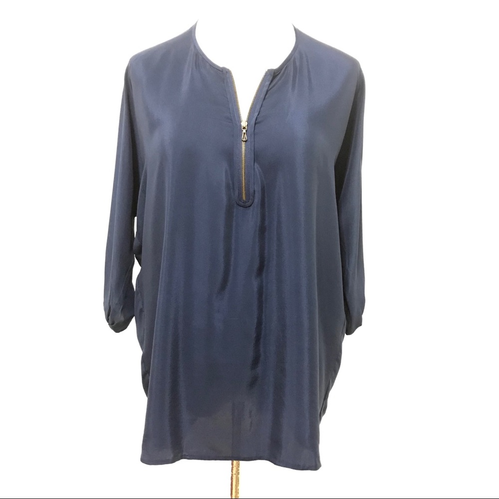 VINCE Womens Blouse XS Navy Blue Silk Loose Sleeve